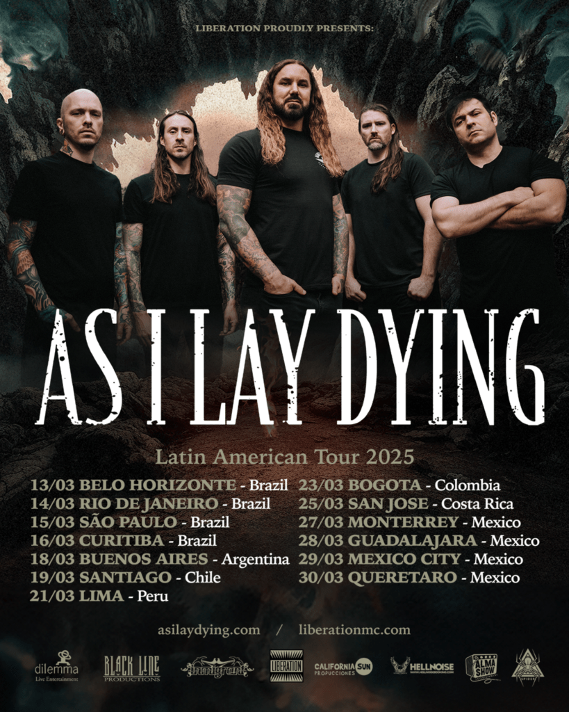 As I Lay Dying Latim American Tour 2024. Flyer Oficial